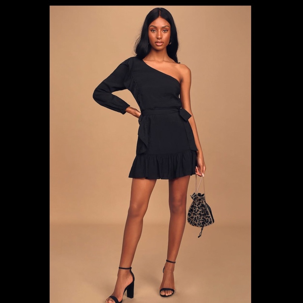LBD- Black One-Shoulder Ruffled Mini Dress